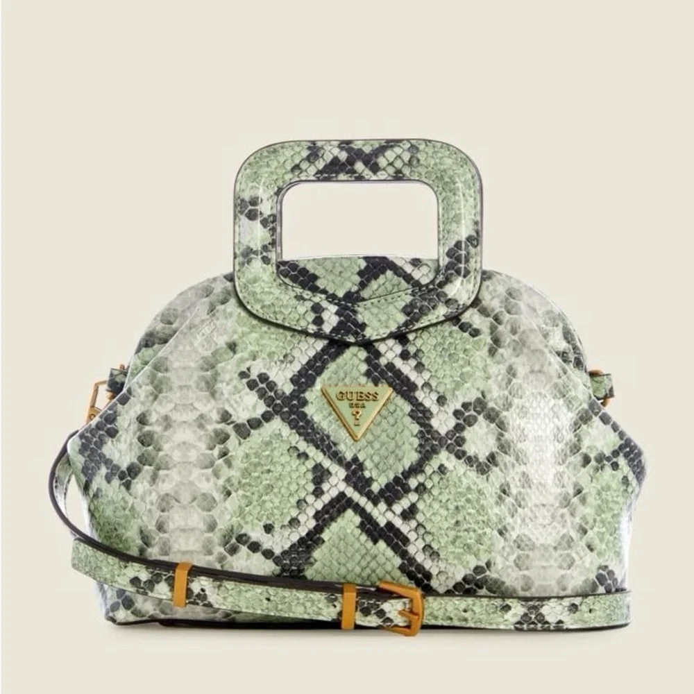 New GUESS Errin Snakeskin Small Frame Satchel